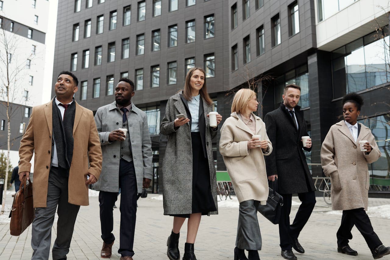 group of lawyers walking beside the office.